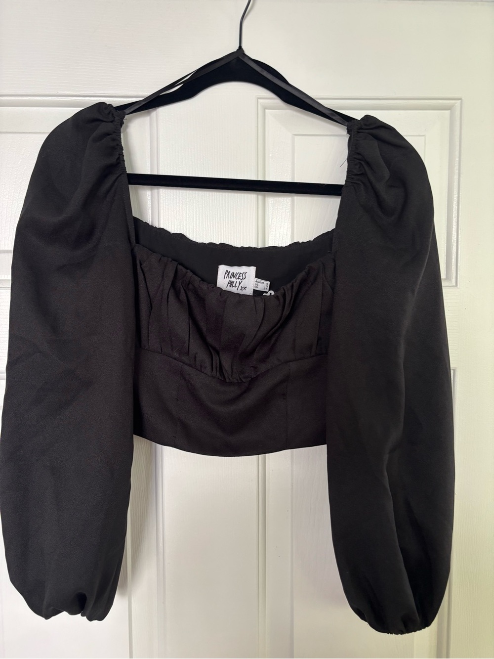 Princess Polly Black Puff-Sleeve Cropped Top